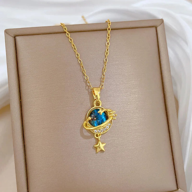 Galaxy Starry Sky Pendant Choker Necklace | Gold Plated Pendant Choker Necklace Nixie