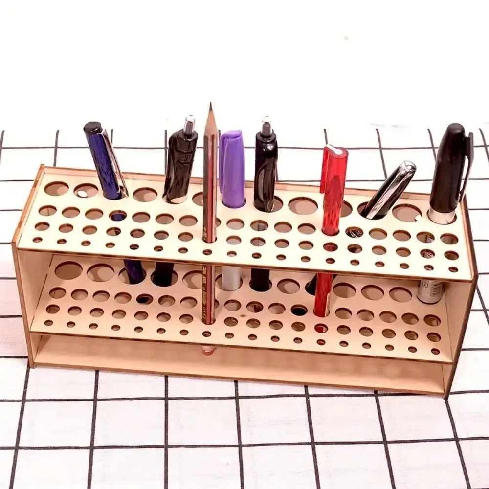 67-Slot Wooden Brush Holder – Double-Layer Desk Organizer Wooden Brush Holder Nixie