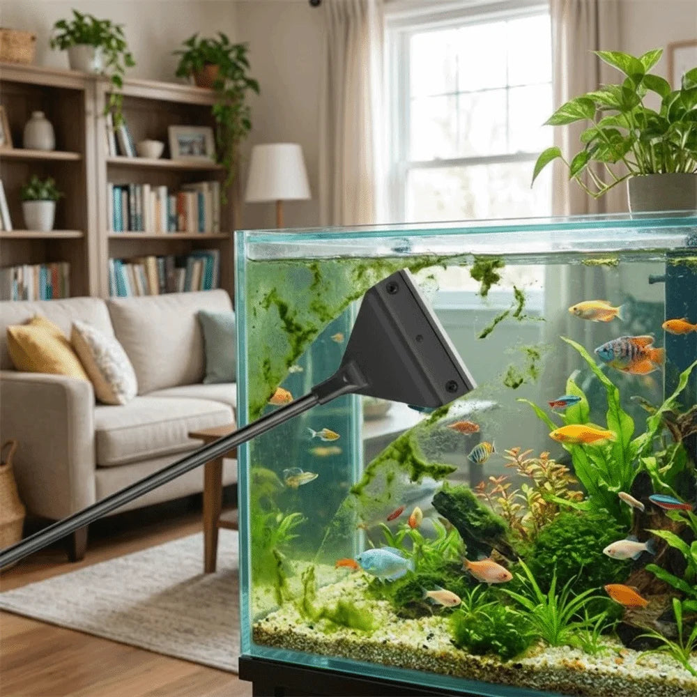 Aquarium Algae Scraper Extended Handle Dual-Use Fish Tank Cleaner