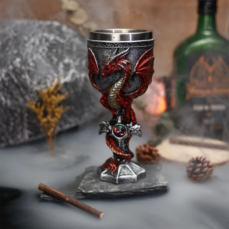 Medieval Dragon Goblet Resin & Stainless Steel Chalice Cup Medieval Dragon Goblet Nixie
