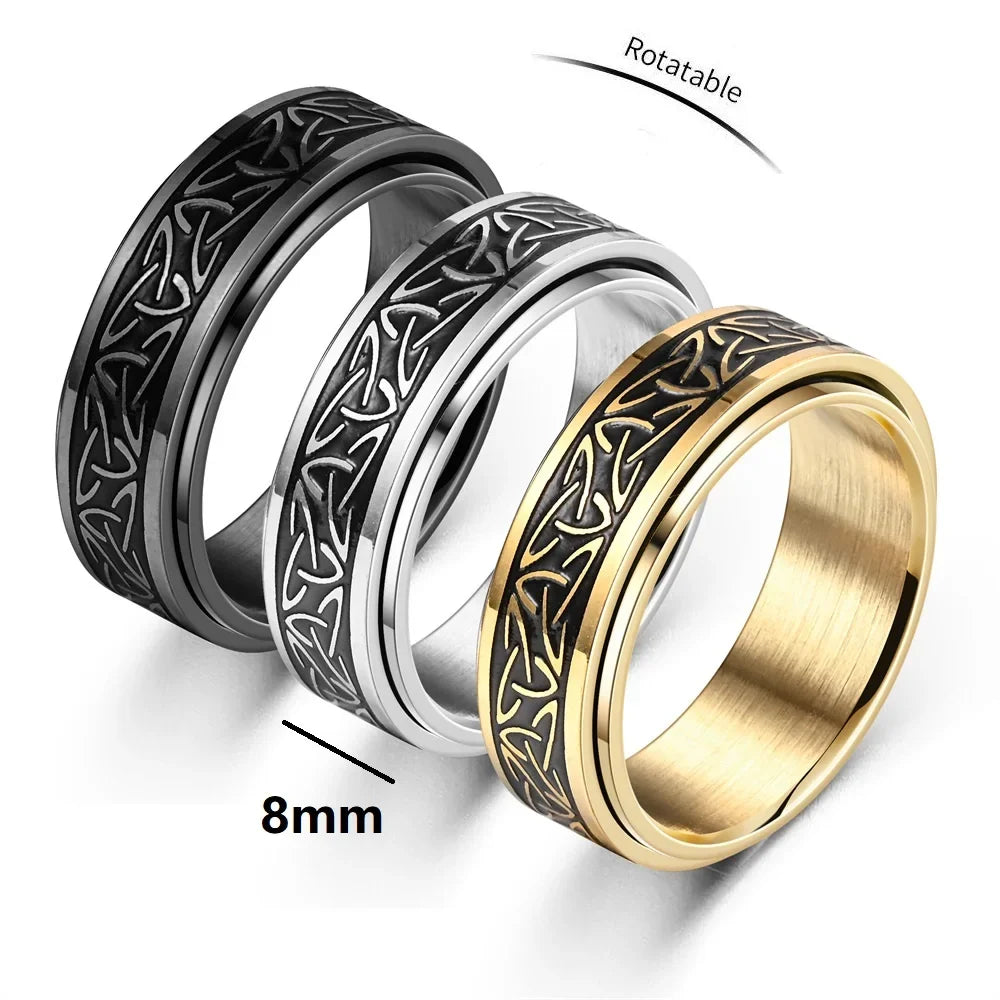 Rotatable Stainless Steel Retro Gold Triangle Knot Ring Sizes 6–11 Fashion Ring Nixie