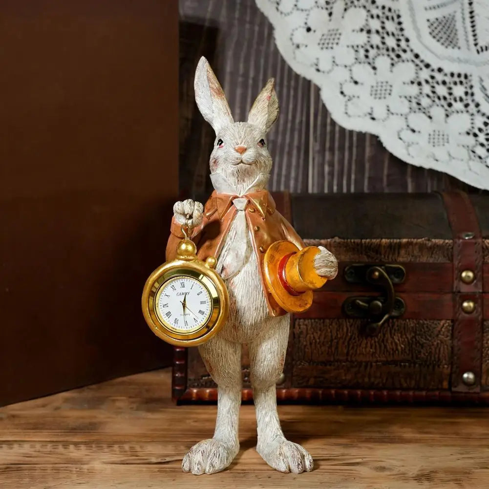Gentleman Bunny Figurine Pocket Watch Clock – Easter Decor Decorative Figurine Clock Nixie