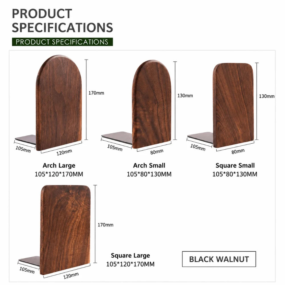 Minimalist Solid Wood Bookends – Anti-Slip Detachable Holders Wooden Bookends Nixie