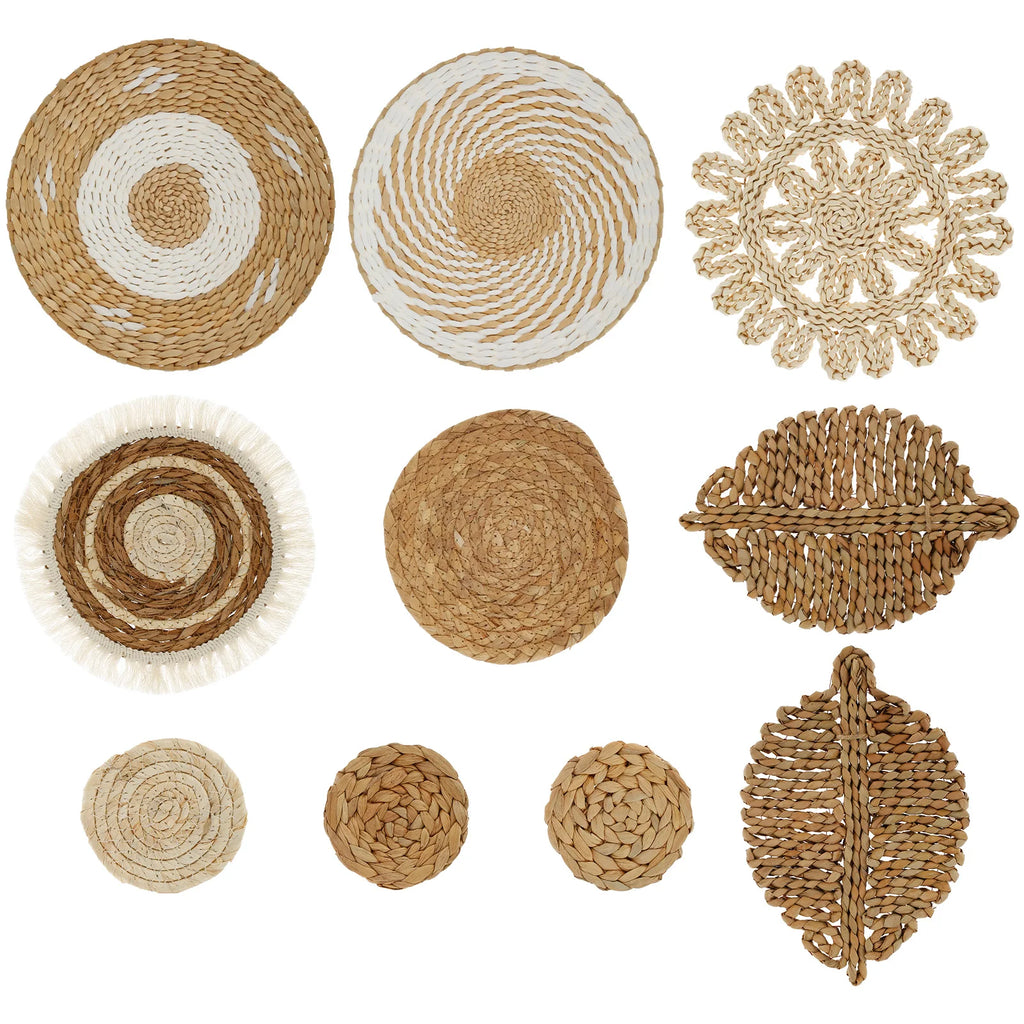 10-Piece Handcrafted Rattan Wall Basket Decor Set | Rustic Boho Woven Wall Basket Set Nixie 10