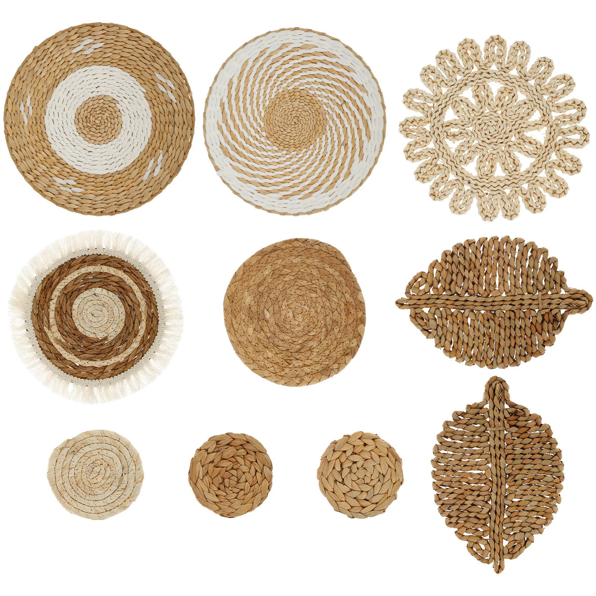 10-Piece Handcrafted Rattan Wall Basket Decor Set | Rustic Boho Woven Wall Basket Set Nixie 10