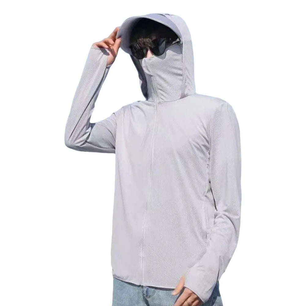 Men's UV Sun Protection Full-Zip Hoodie with Face Mask Sun Protection Hoodie Nixie Grey L