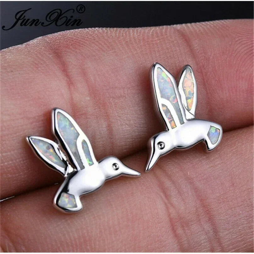 Blue Simulated Opal Bird Dangle Earrings – Hypoallergenic Studs Dangle Stud Earrings Nixie