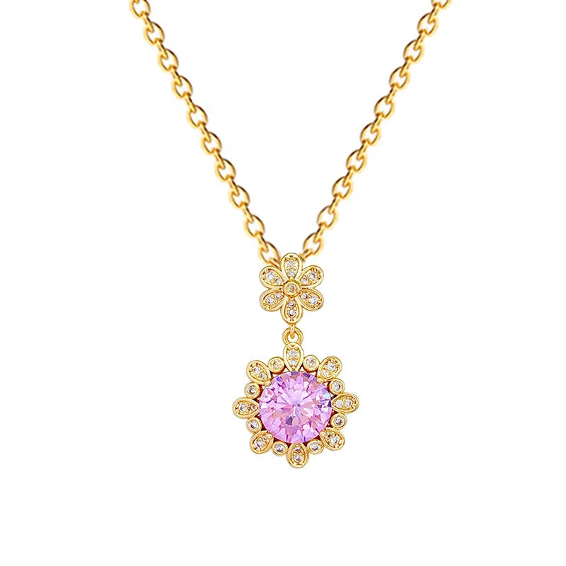 Pink Flower Zircon Pendant Necklace – Gold Plated for Women Pendant Necklace Nixie
