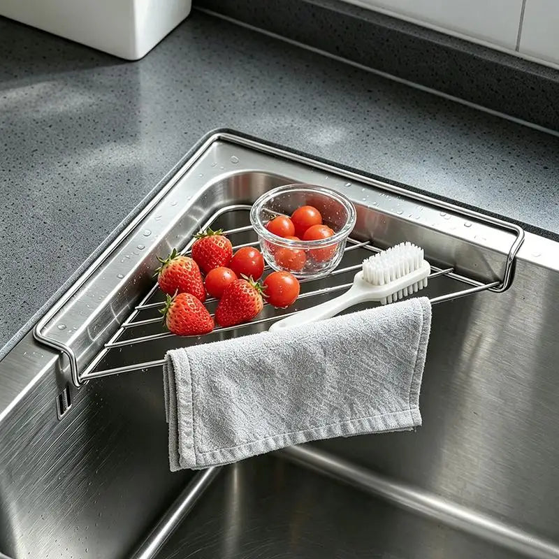 Stainless Steel Sink Corner Drain Rack & Towel Holder
