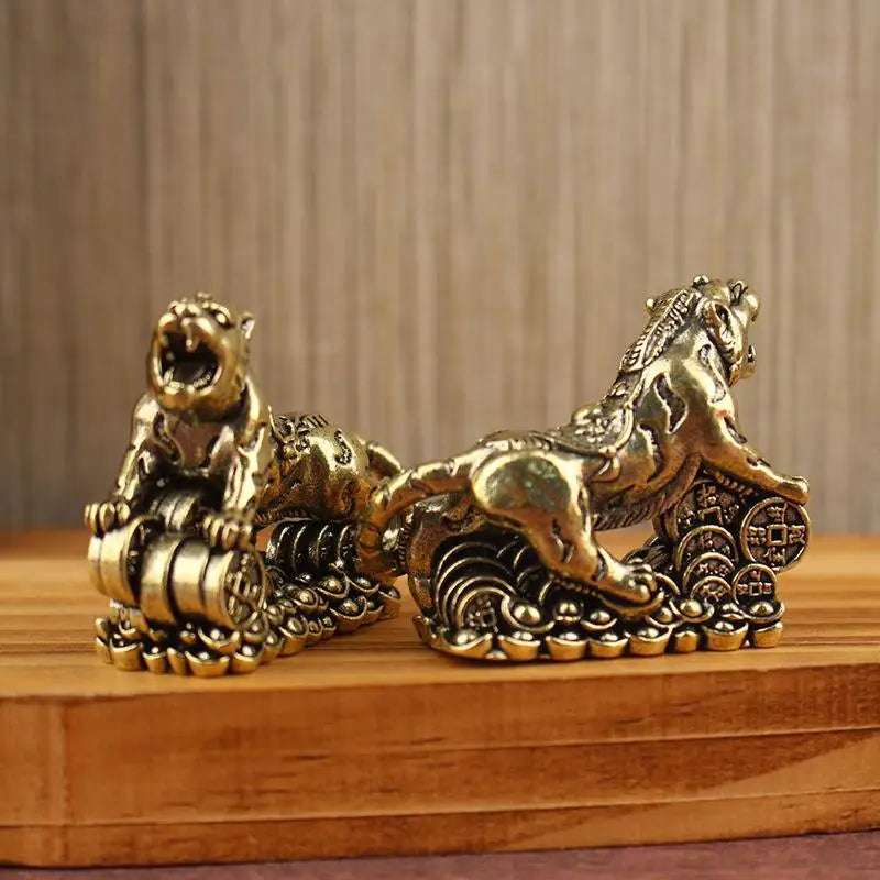 Brass Tiger Desktop Statue | Chinese Zodiac Metal Sculpture Decorative Figurine Nixie