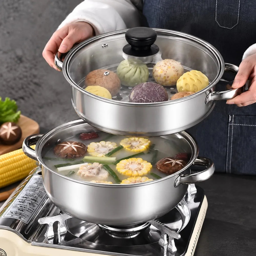 3-Piece Stainless Steel Steamer Pot Set | Glass Lid & Induction Steamer Pot Set Nixie