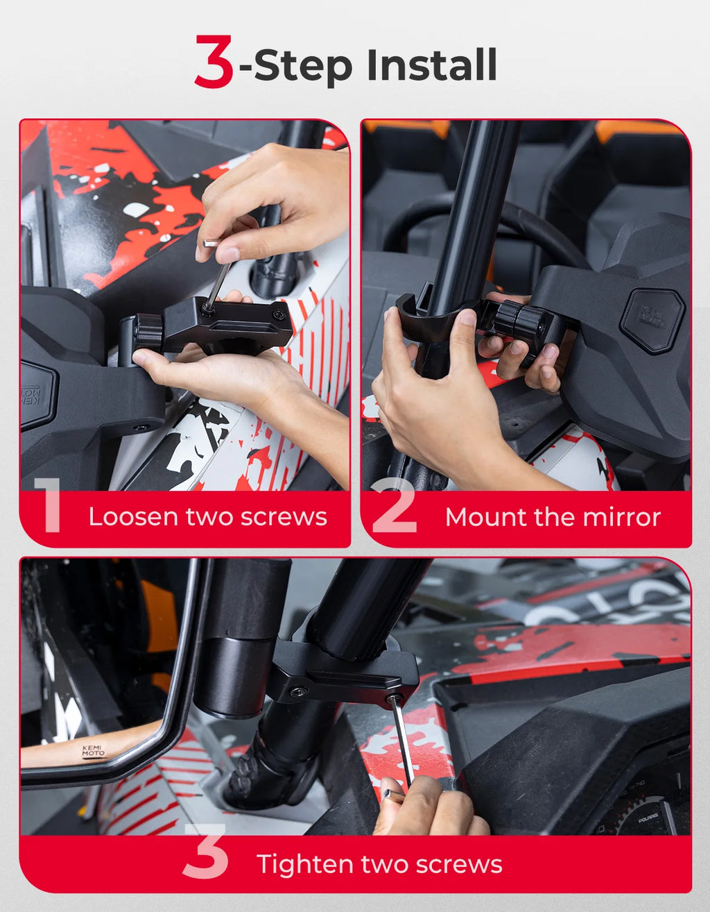 KEMIMOTO UTV Auto-Fold Side Mirrors | Aluminum | RZR Can-Am UTV Side Mirrors Nixie