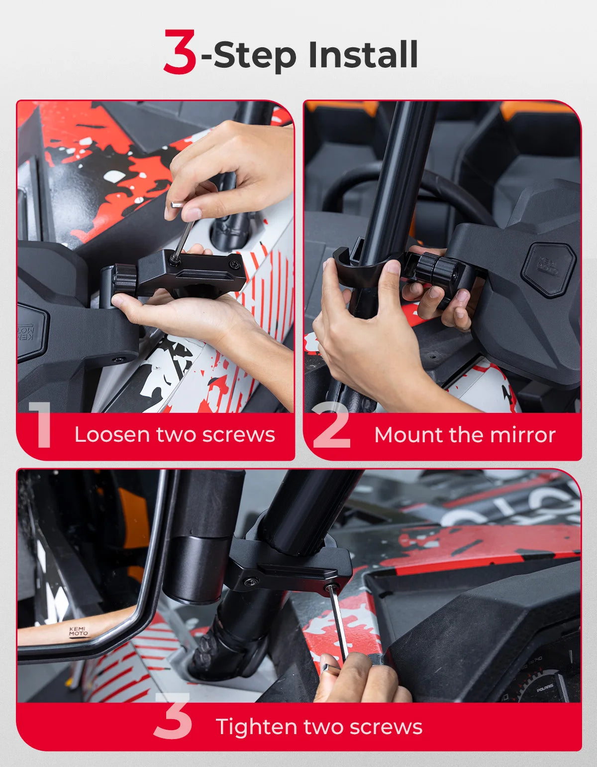 KEMIMOTO UTV Auto-Fold Side Mirrors | Aluminum | RZR Can-Am UTV Side Mirrors Nixie