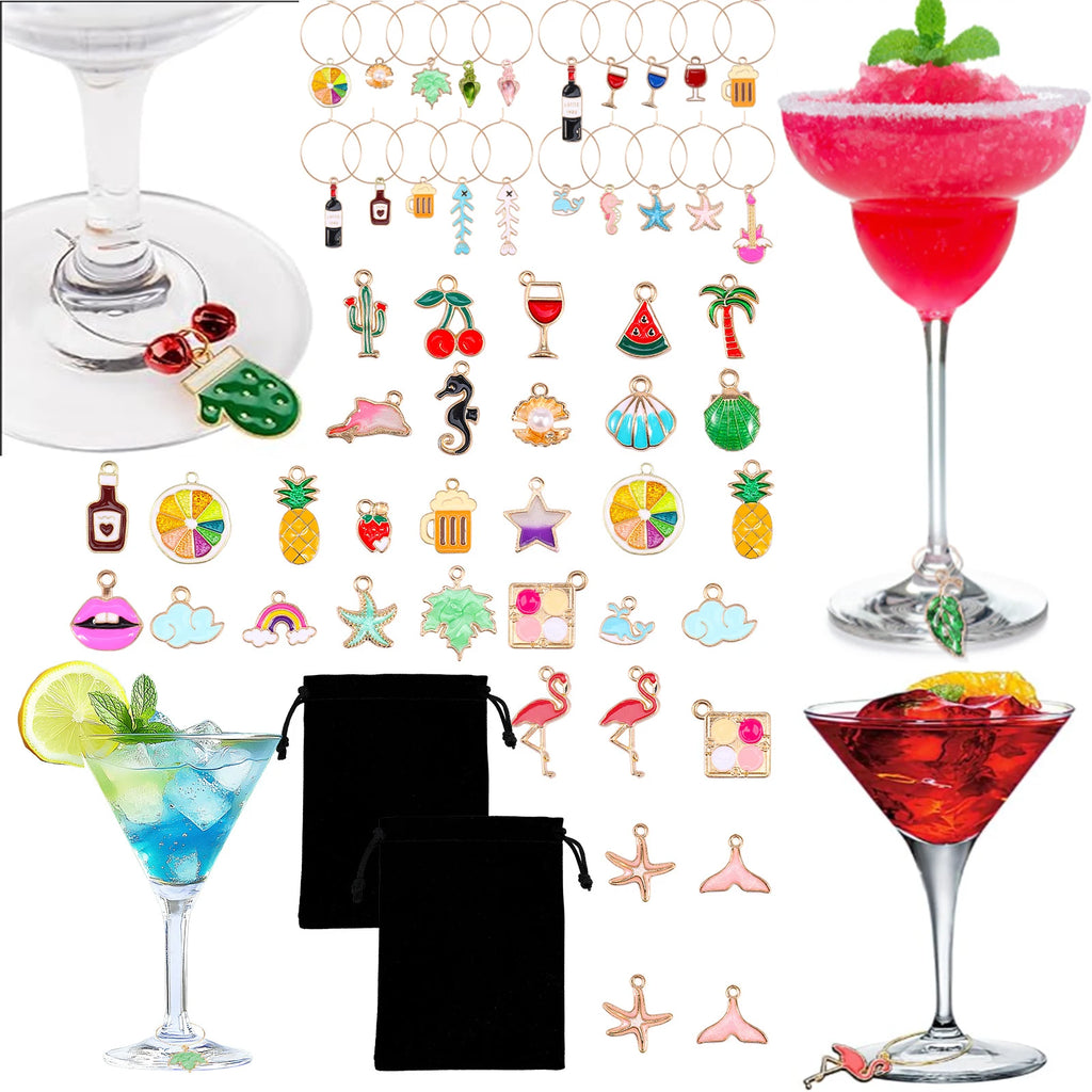 60-Piece Wine Glass Charms Set – Beach Party Drink Markers Wine Glass Charms Nixie