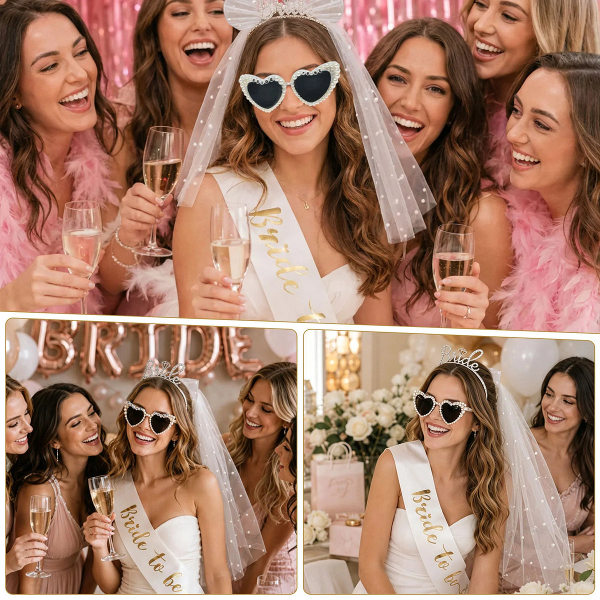 Bride to Be 4-Piece Set – Veil, Sash, Headband & Sunglasses