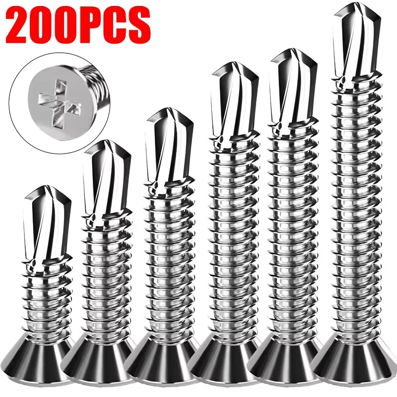 M4.2 Stainless Steel Self-Tapping Screws Flat Head 50/200PCS Self-Tapping Screws Nixie