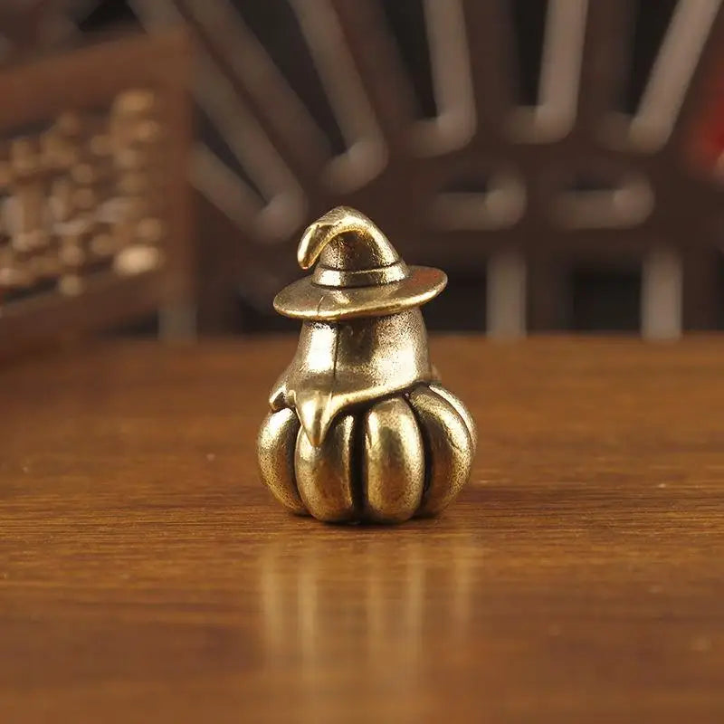 Vintage Brass Halloween Ghost Pumpkin Figurine – Witch Hat Statue Halloween Brass Figurine Nixie