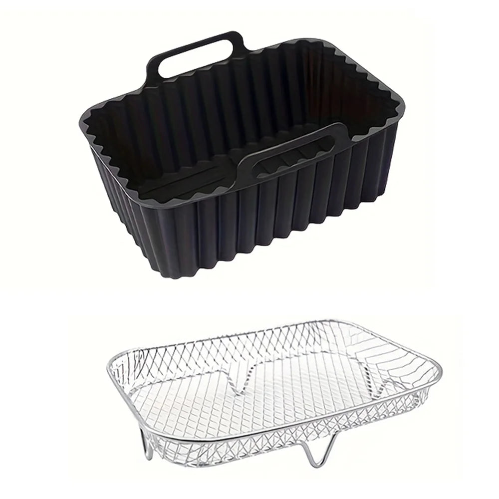 Stainless Steel Air Fryer Rack & Silicone Liner Set – 2pcs Air Fryer Rack Set Nixie black