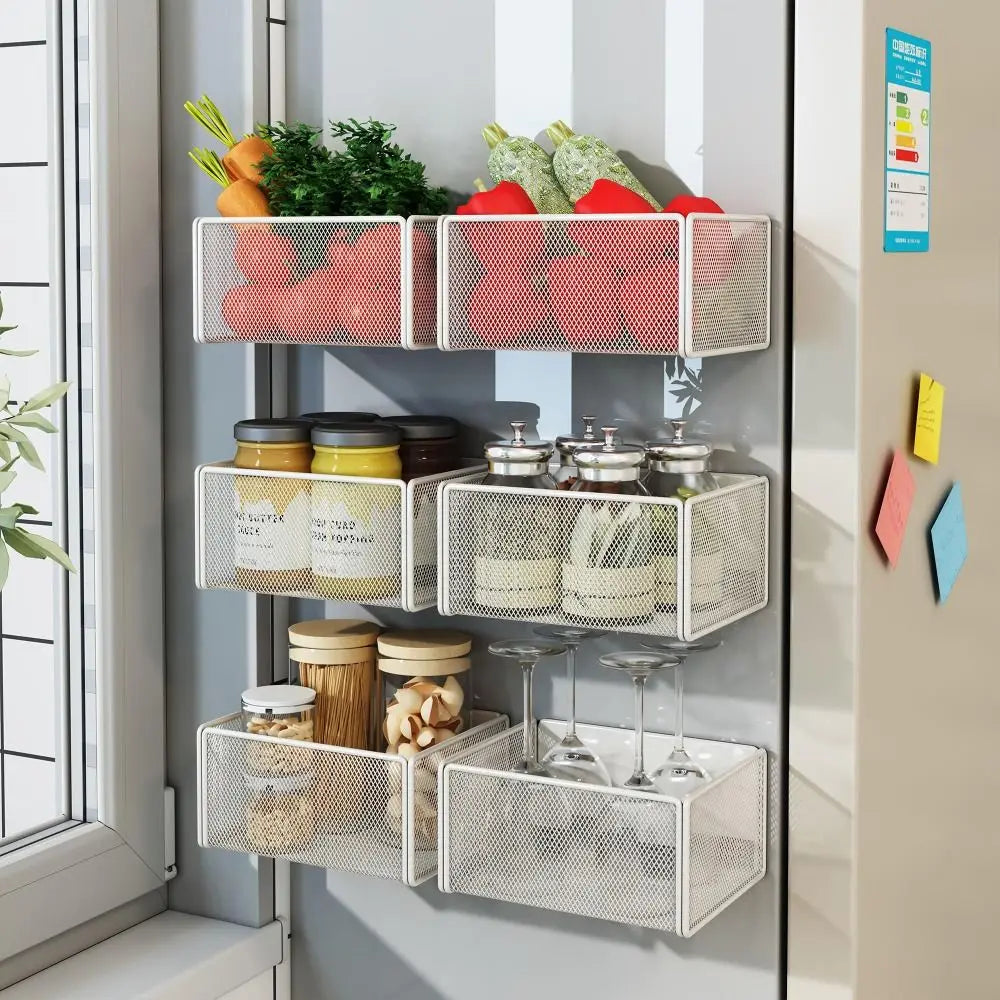 Magnetic Metal Basket Organizer – Fridge & Pegboard Rack Magnetic Storage Basket Nixie