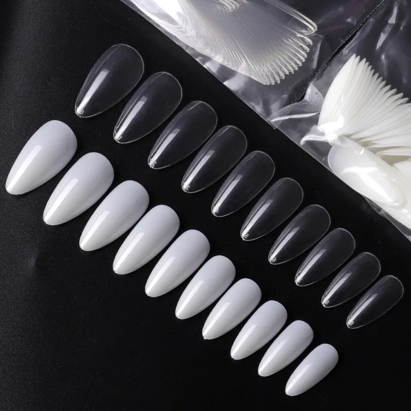 500pcs Clear Acrylic False Nails – Almond Stiletto Full Cover Tips