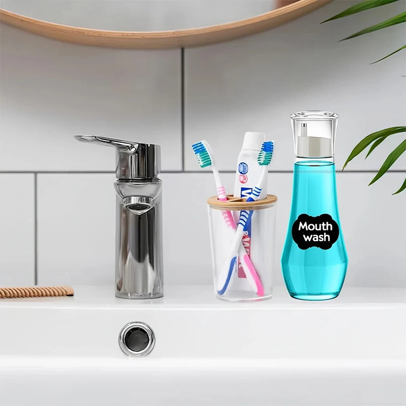 Refillable Glass Mouthwash Dispenser with Lid – 5.1 & 8.8 oz Glass Mouthwash Dispenser Nixie