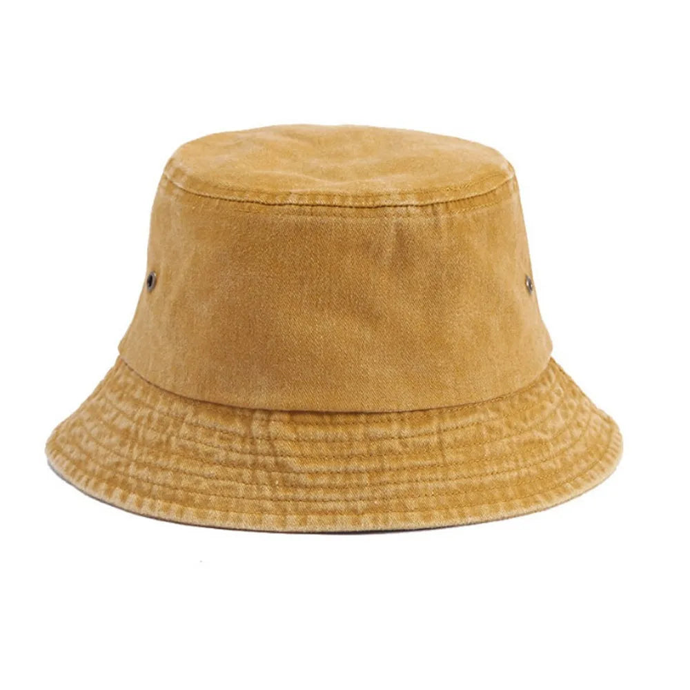 Washed Denim Bucket Hat – Casual Fisherman Cap for Women Bucket Hat Nixie Yellow