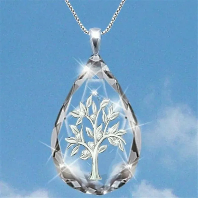 Waterdrop Crystal Lucky Tree Pendant Necklace – Nickel Free Pendant Necklace Nixie