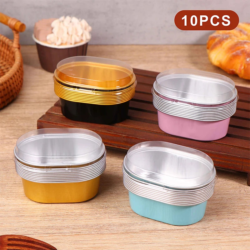 10Pcs Aluminum Foil Baking Cups with Lids – 68ml Dessert Molds Foil Baking Cups Nixie