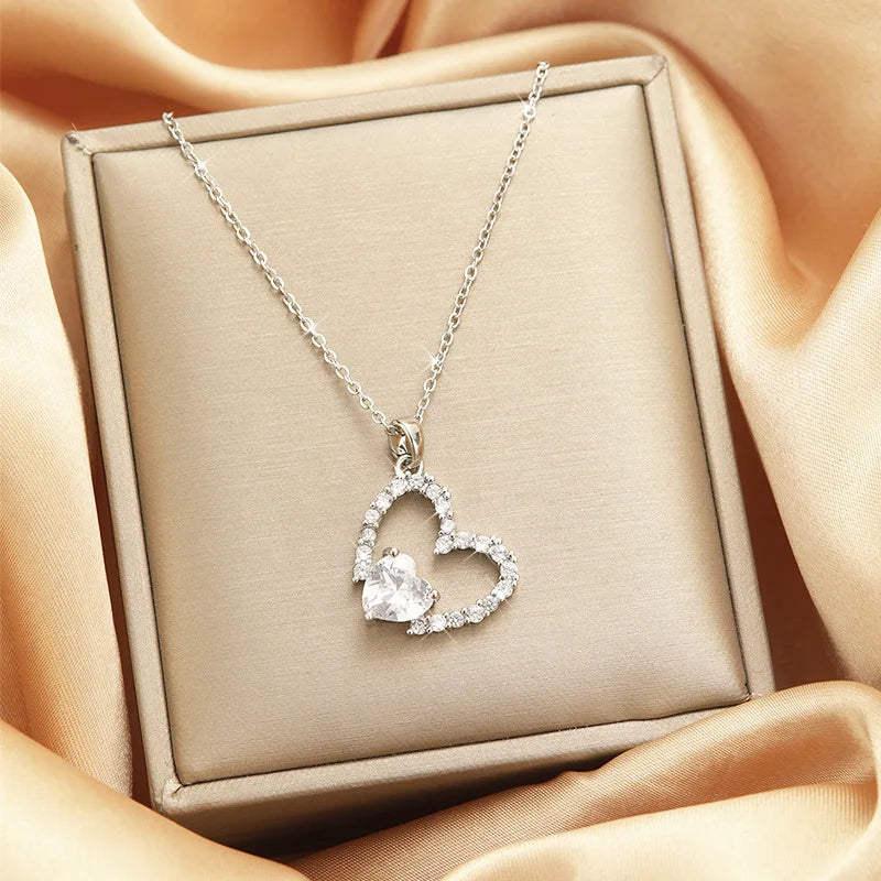 Pink Zircon Heart Necklace – Women's Minimalist Clavicle Chain Pendant Necklace Nixie XL1470-46