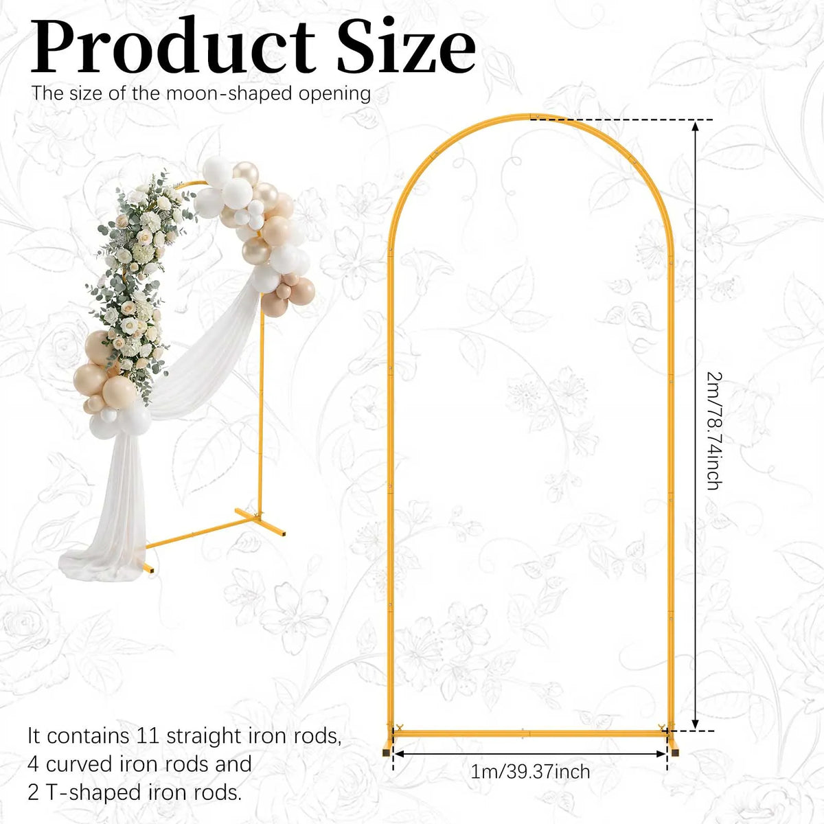 Gold Metal Wedding Arch Stand | Balloon Backdrop Frame Wedding Arch Stand Nixie M 1PC 1x2m