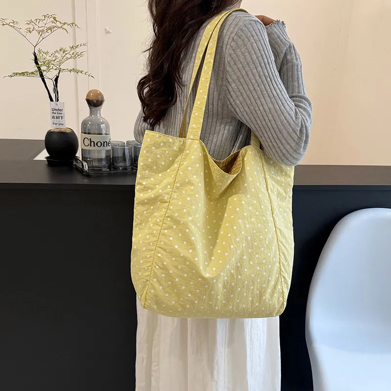 Double-Sided Plaid Polka Dot Canvas Tote Bag – Large Women's Shoulder Bag Canvas Tote Bag Nixie yellow