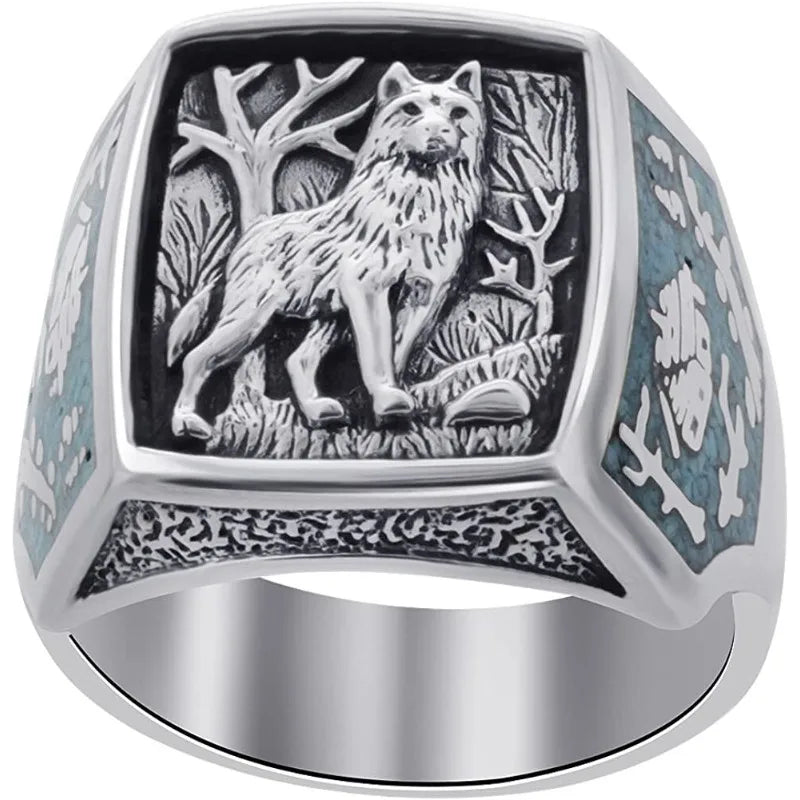 Southwestern Turquoise Wolf Silver Ring – Sizes 6–10 Cocktail Ring Nixie 8 JZ-709-