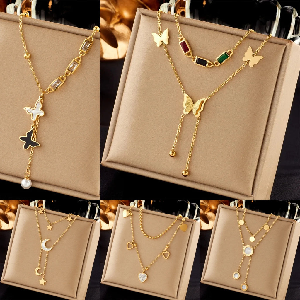 Multi-Layer Stainless Steel Tassel Pendant Necklace for Women