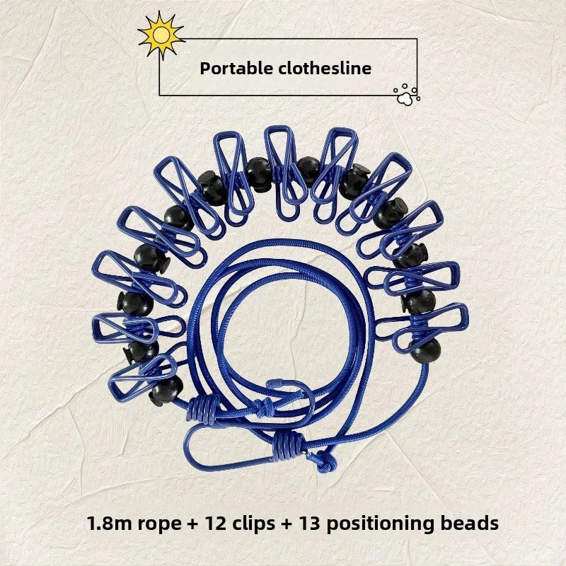 Retractable Travel Clothesline with 12 Non-Slip Clips