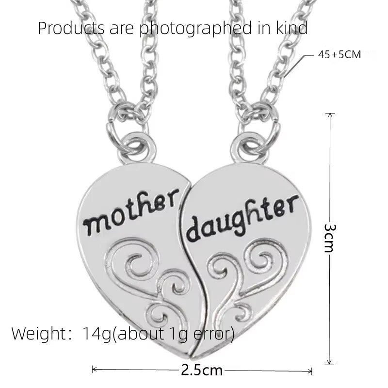 Mother Daughter Antique Silver Heart Pendant Necklace Set 2pcs Pendant Necklace Set Nixie