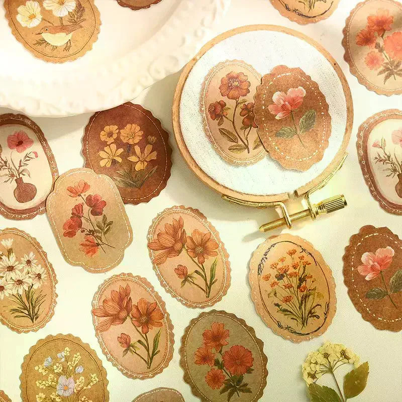 45pcs Floral Sticker Pack – DIY Journal Collage Stationery Set