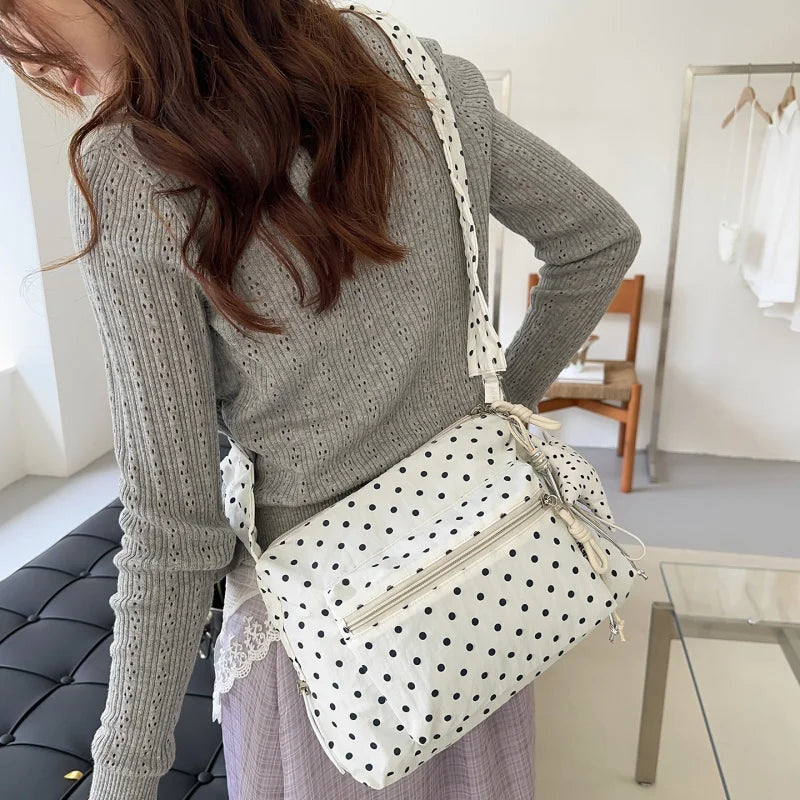Korean Polka Dot Crossbody Bag Women Casual Canvas Dumpling Bag Crossbody Bag Nixie
