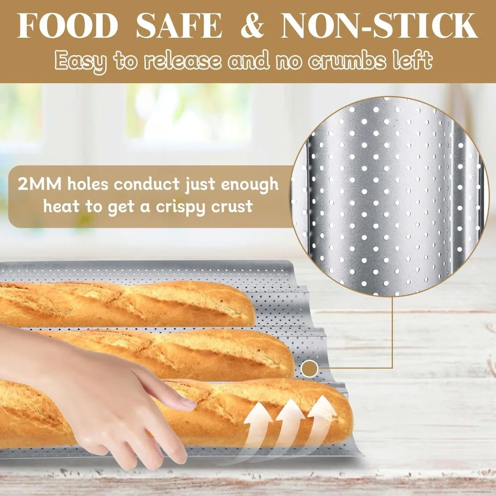 Nonstick Perforated Baguette Bread Pan – 4-Loaf French Bread Tray Baguette Bread Pan Nixie