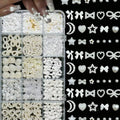 3D Resin Bow Nail Charms 12-Grid Set with Rhinestones & Tweezer Nail Art Charms Nixie black