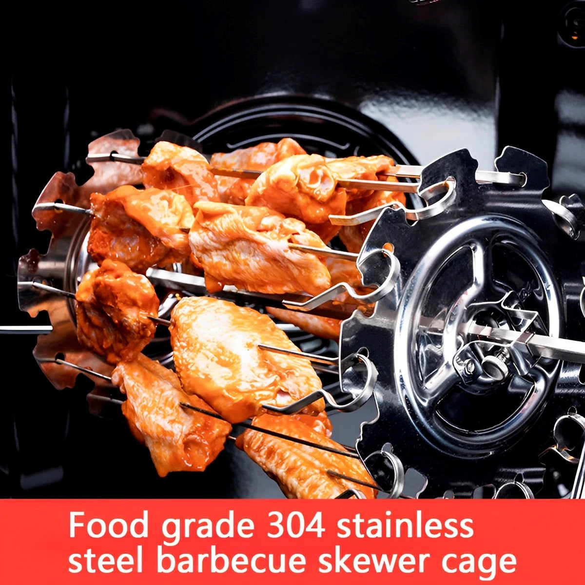 Stainless Steel BBQ Rotisserie Skewer Cage with 10 Skewers BBQ Skewer Cage Nixie