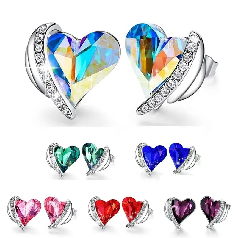 Rainbow Heart Stud Earrings – Austrian Crystal Gift for Women Crystal Stud Earrings Nixie