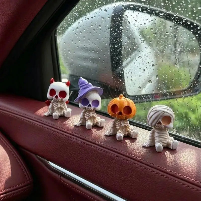 Halloween Mini Resin Figurines 4Pcs – Pumpkin Ghost Skull Set