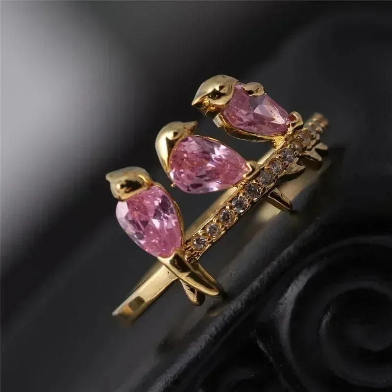 Pink Bird Crystal Mood Tracker Ring – Punk Zinc Alloy, Sz 6–10 Fashion Ring Nixie