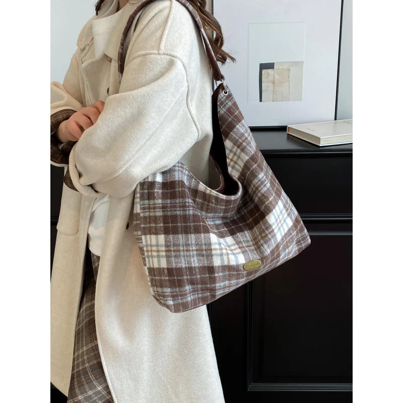 Nixie Plaid Woolen Large Shoulder Bag for Women | Spacious Women's Shoulder Bag Nixie