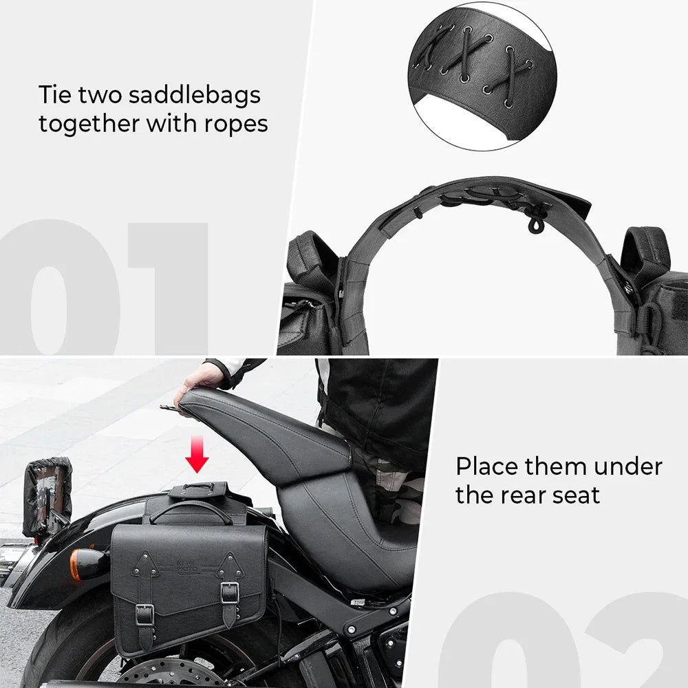 KEMITOUR Waterproof PU Leather Motorcycle Saddlebags – Throw Over Motorcycle Saddlebags Nixie