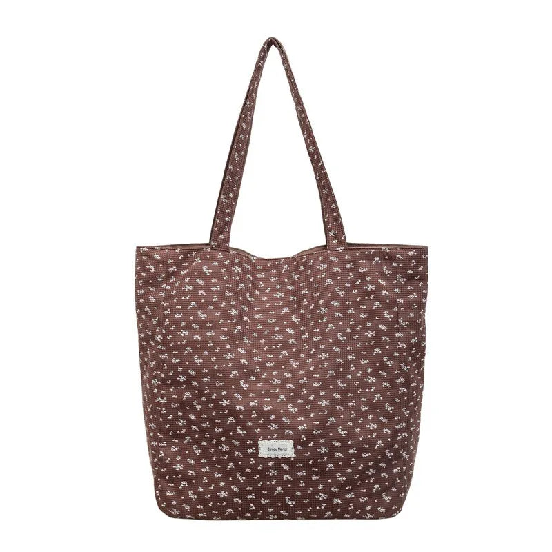 Korean Floral Canvas Tote Bag – Women's Spacious Shoulder Bag Canvas Tote Bag Nixie
