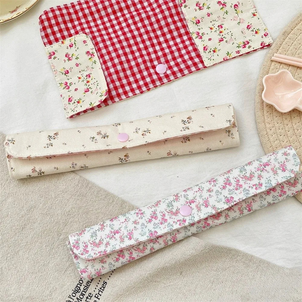 Floral Plaid Cutlery Organizer Bag – Portable Utensil Pouch