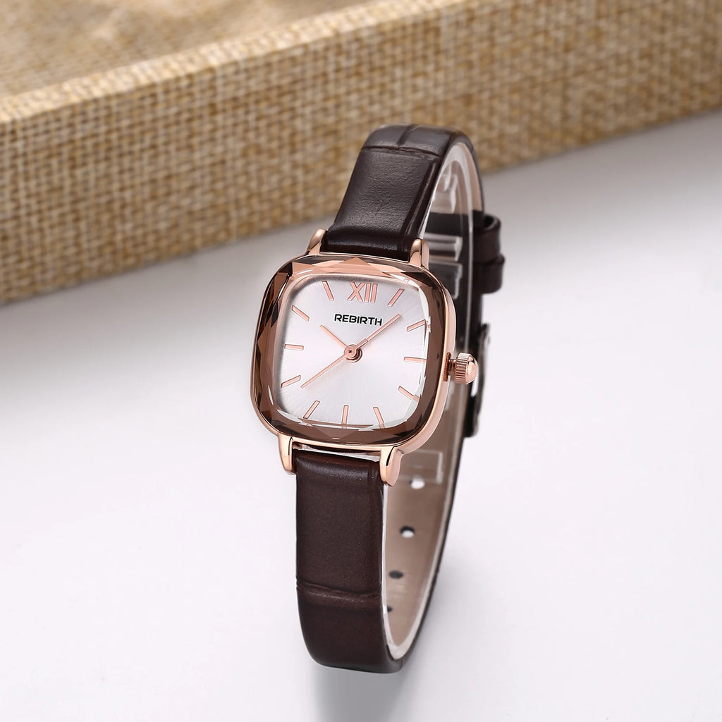 REBIRTH Casual Quartz Watch – Leather Band, Minimalist Dial Quartz Wristwatch Nixie
