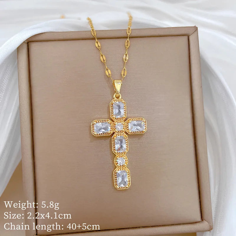 Women's Gold Cross Pendant Choker Necklace – Stainless Steel Cross Pendant Necklace Nixie XL2606-624