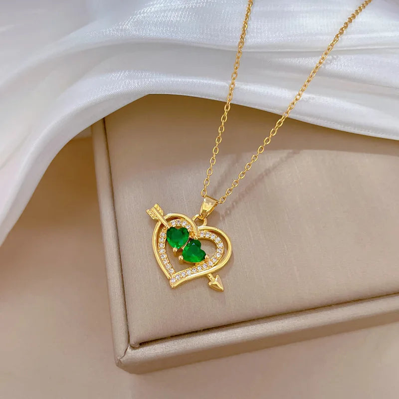 Arrow Heart Zircon Pendant Necklace – Gold Plated for Women Pendant Necklace Nixie